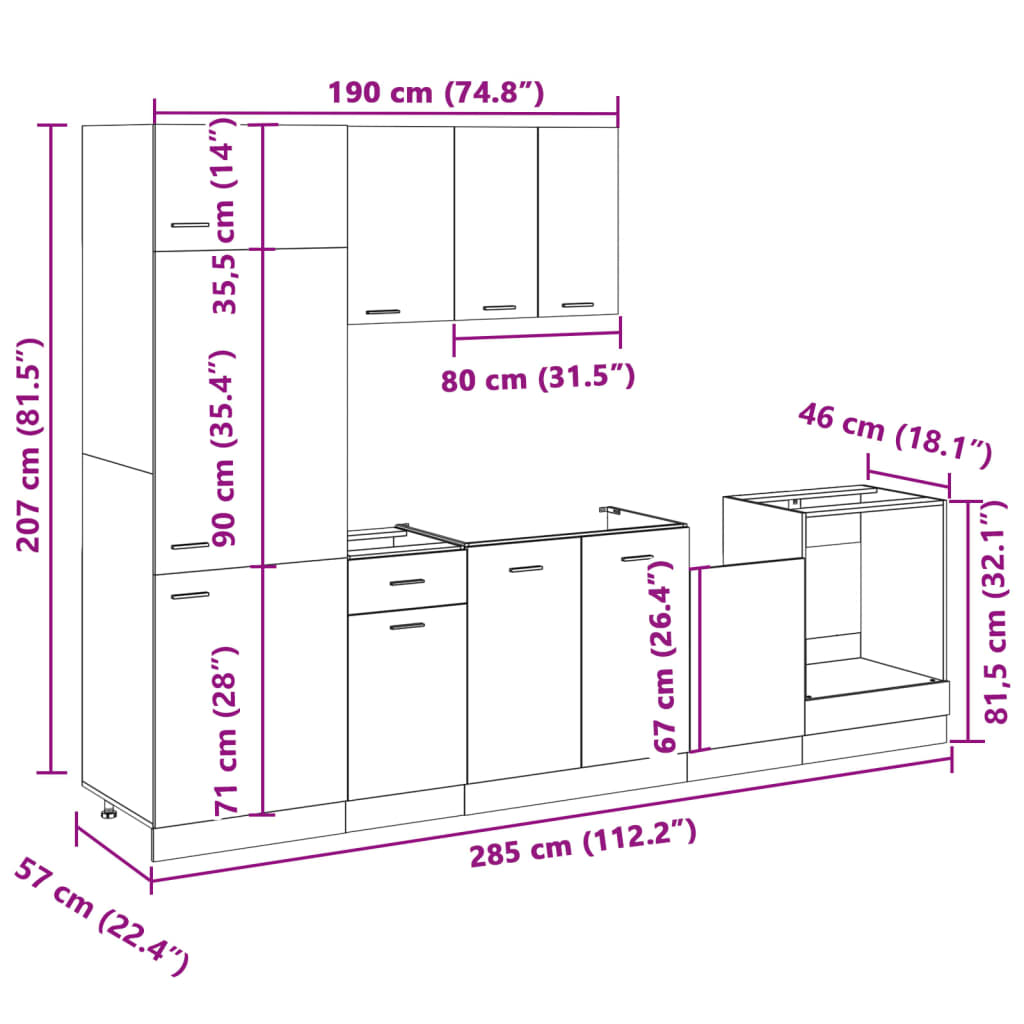 vidaXL 7 Piece Kitchen Cabinet Set Sonoma Oak Engineered Wood