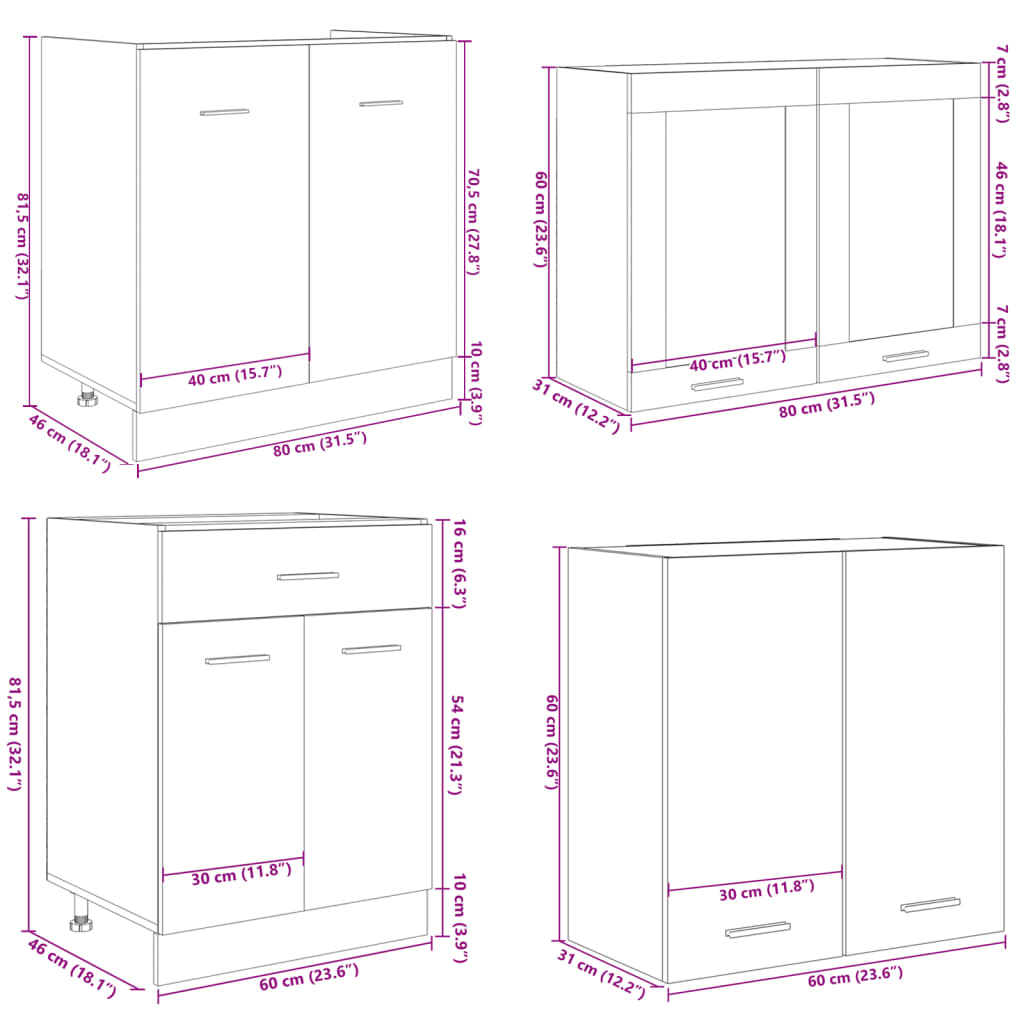 vidaXL 4 Piece Kitchen Cabinet Set Sonoma Oak Engineered Wood