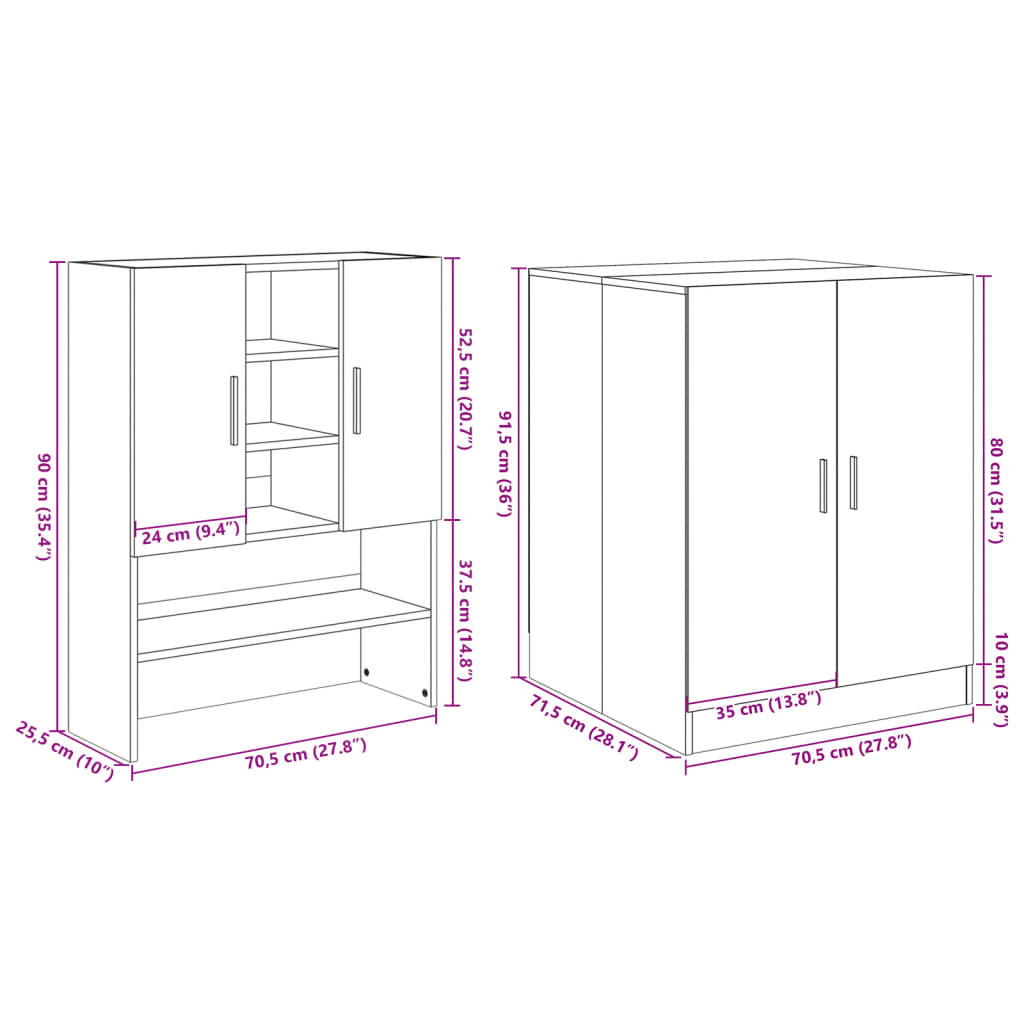 vidaXL Washing Machine Cabinets 2 pcs Sonoma Oak Engineered wood