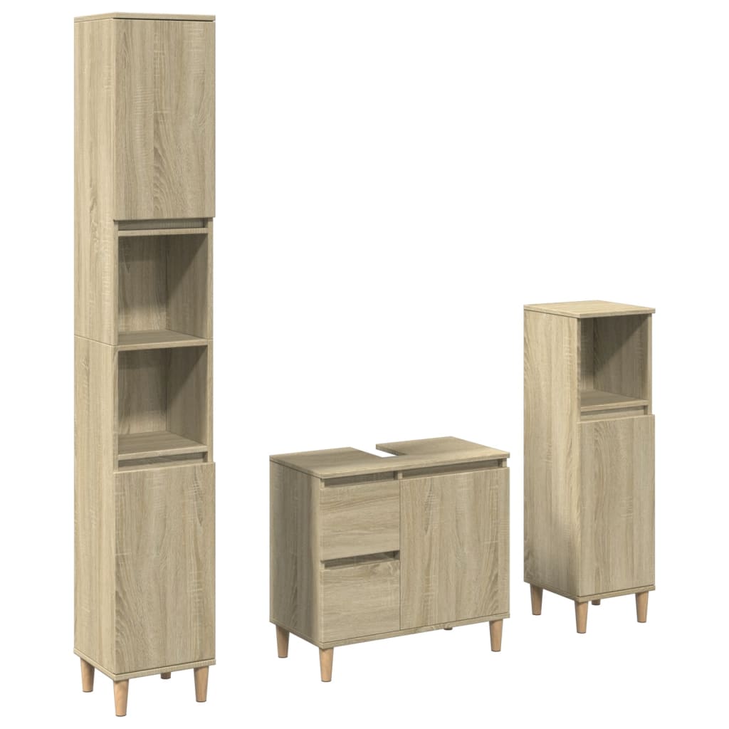 vidaXL 3 Piece Bathroom Furniture Set Sonoma Oak Engineered Wood