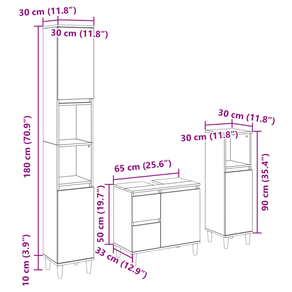 vidaXL 3 Piece Bathroom Furniture Set Sonoma Oak Engineered Wood