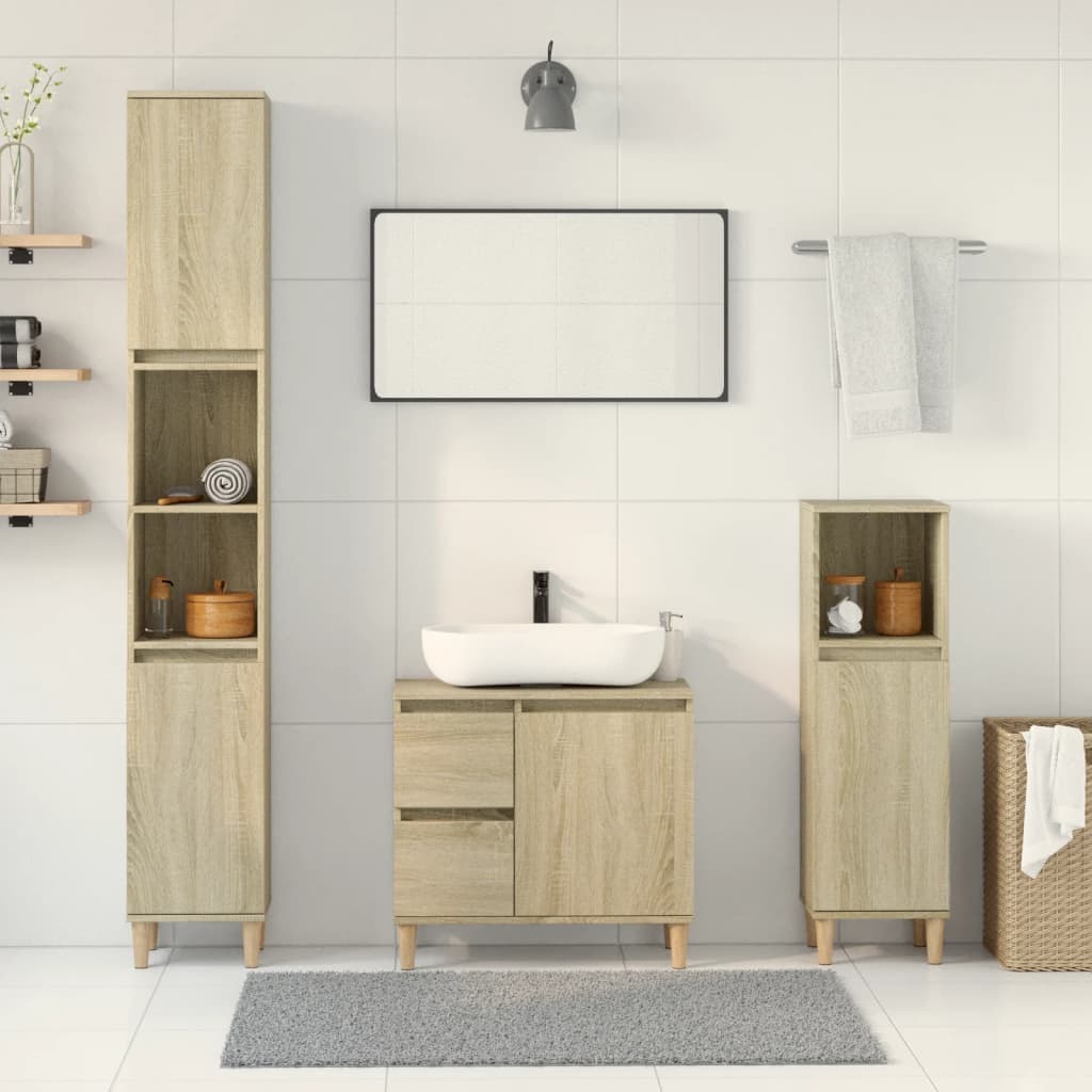 vidaXL 3 Piece Bathroom Furniture Set Sonoma Oak Engineered Wood