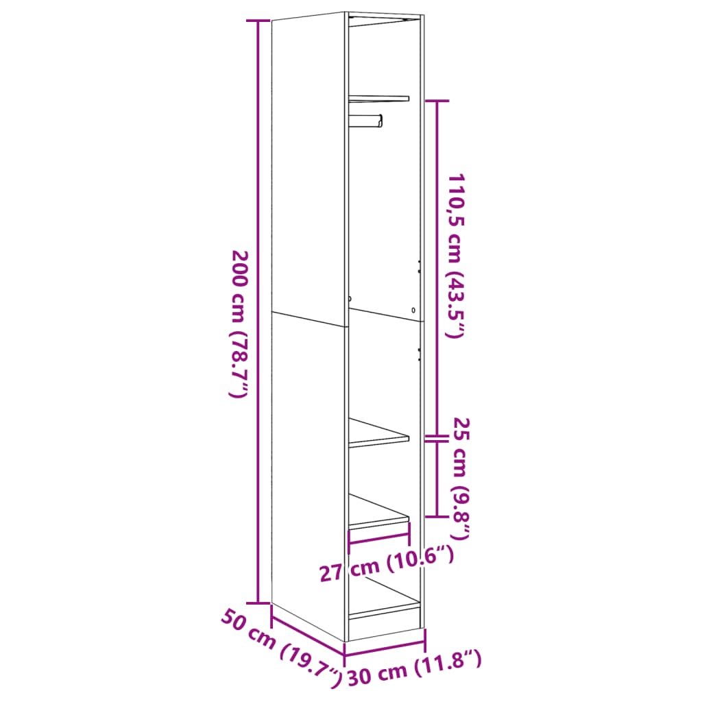 vidaXL Wardrobe White 30x50x200 cm Engineered Wood