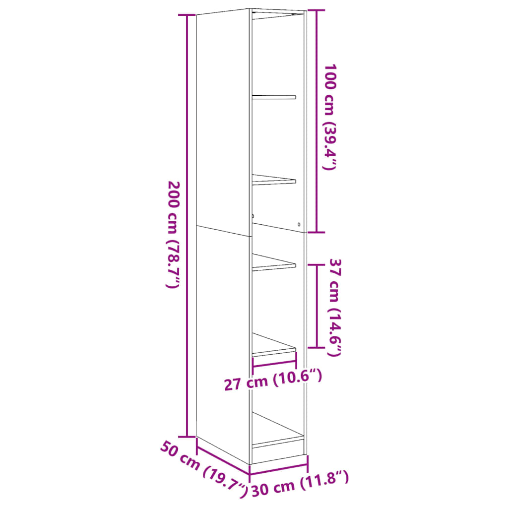 vidaXL Wardrobe Old Wood 30x50x200 cm Engineered Wood