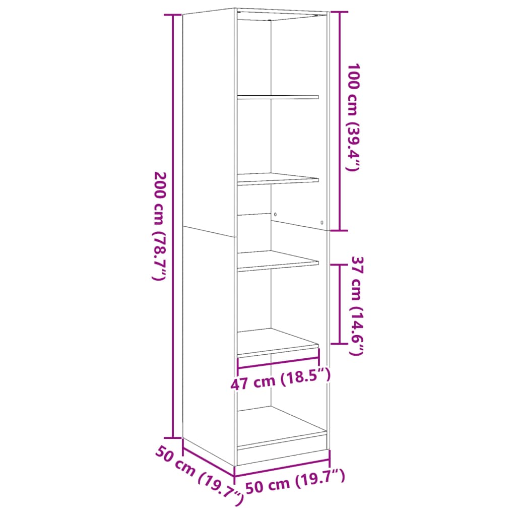 vidaXL Wardrobe Concrete Grey 50x50x200 cm Engineered Wood