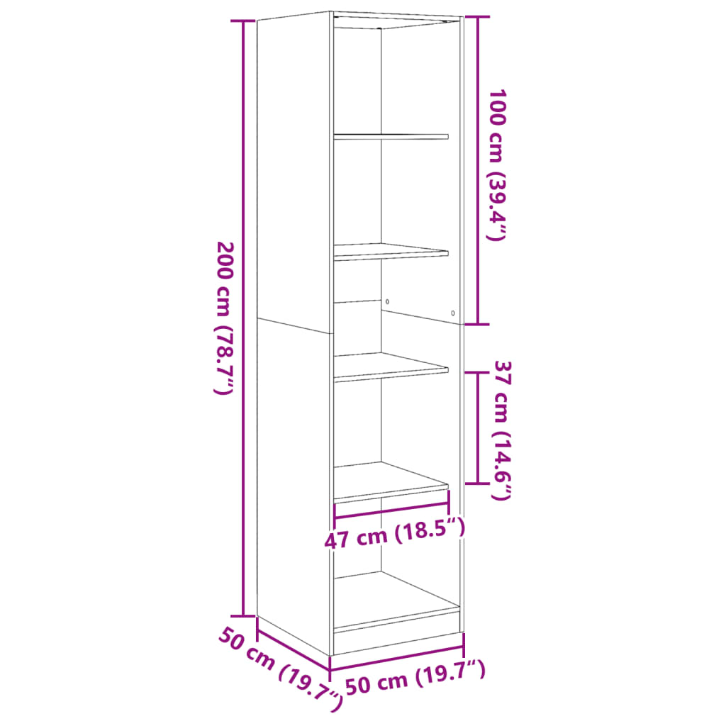 vidaXL Wardrobe Smoked Oak 50x50x200 cm Engineered Wood