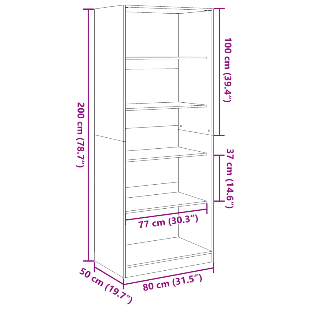 vidaXL Wardrobe White 80x50x200 cm Engineered Wood