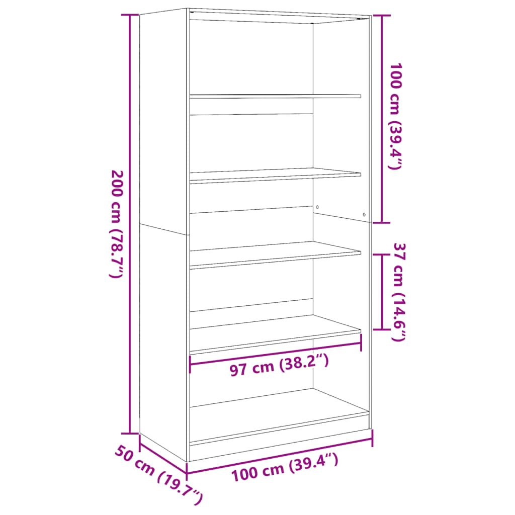 vidaXL Wardrobe Black 100x50x200 cm Engineered Wood