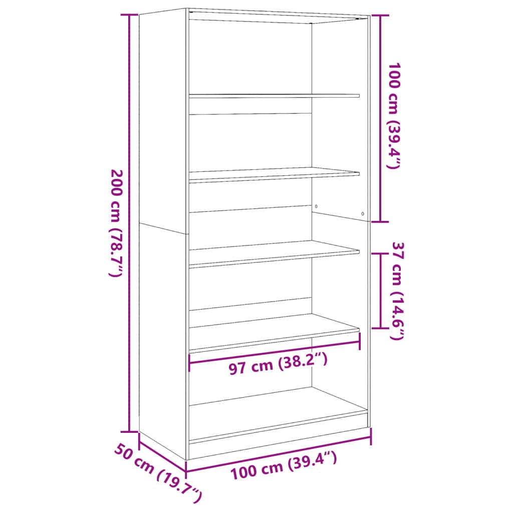 vidaXL Wardrobe Old Wood 100x50x200 cm Engineered Wood