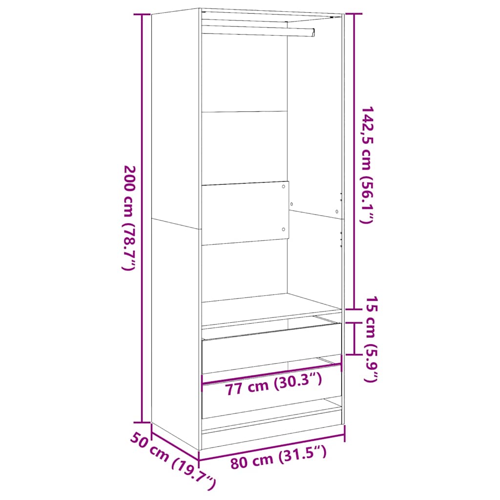 vidaXL Wardrobe Brown Oak 80x50x200 cm Engineered Wood