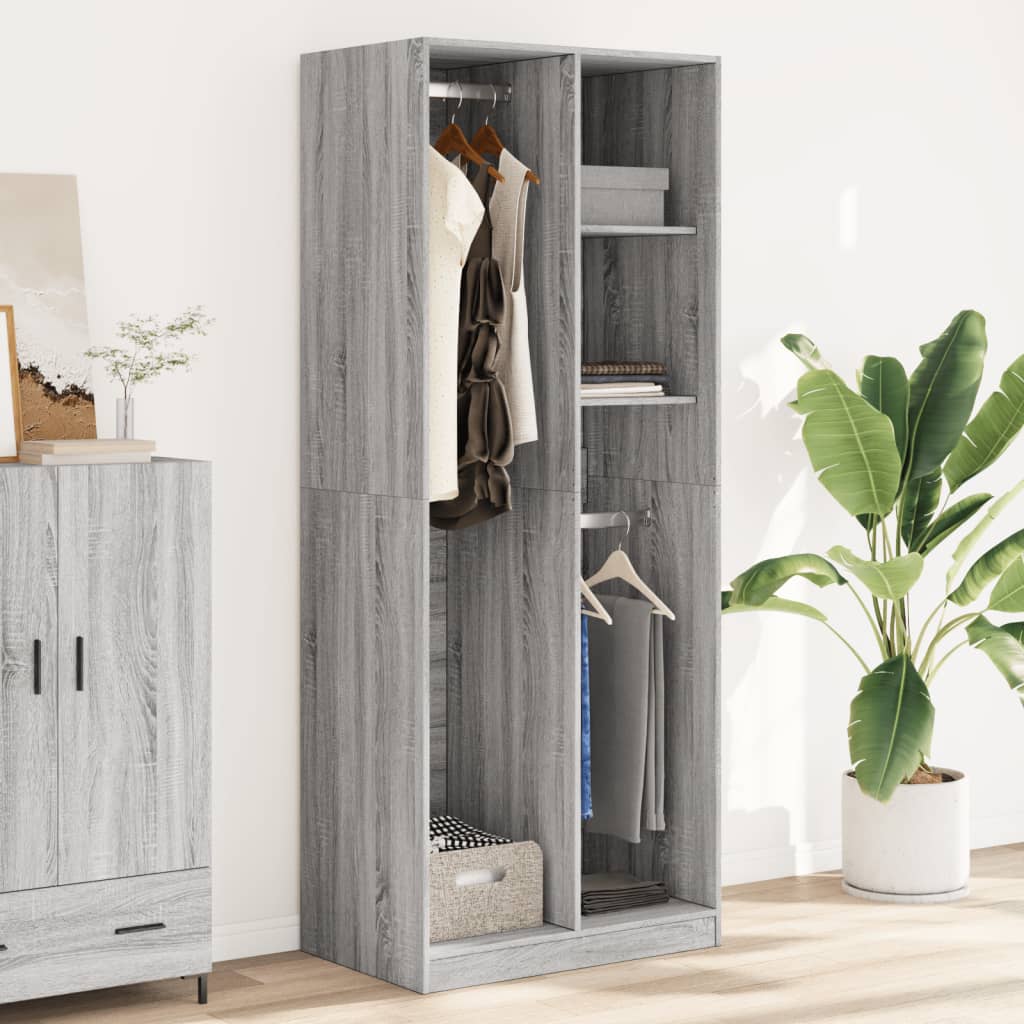 vidaXL Wardrobe Grey Sonoma 80x50x200 cm Engineered Wood