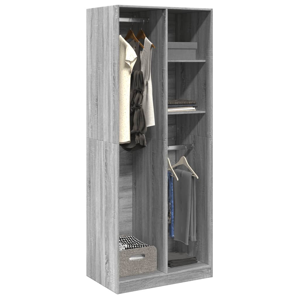 vidaXL Wardrobe Grey Sonoma 80x50x200 cm Engineered Wood