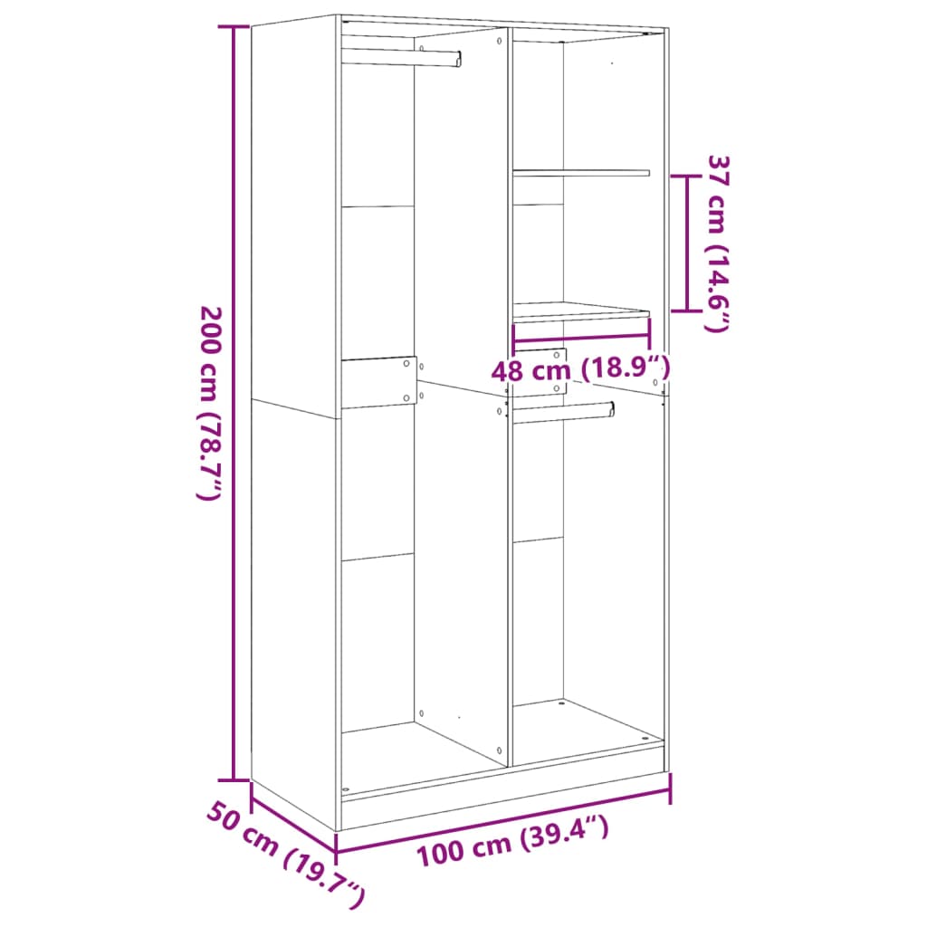 vidaXL Wardrobe Grey Sonoma 100x50x200 cm Engineered Wood