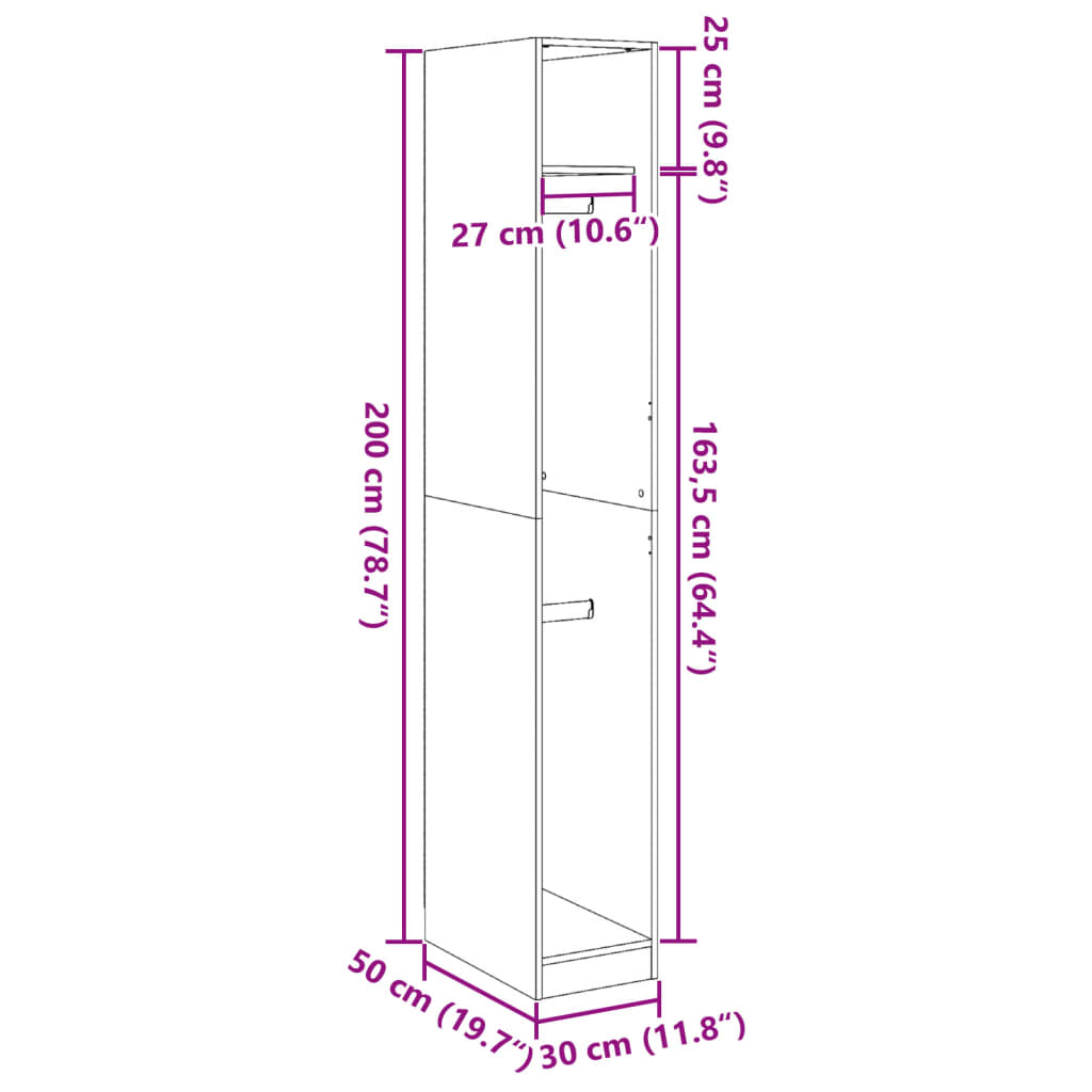 vidaXL Wardrobe Black 30x50x200 cm Engineered Wood