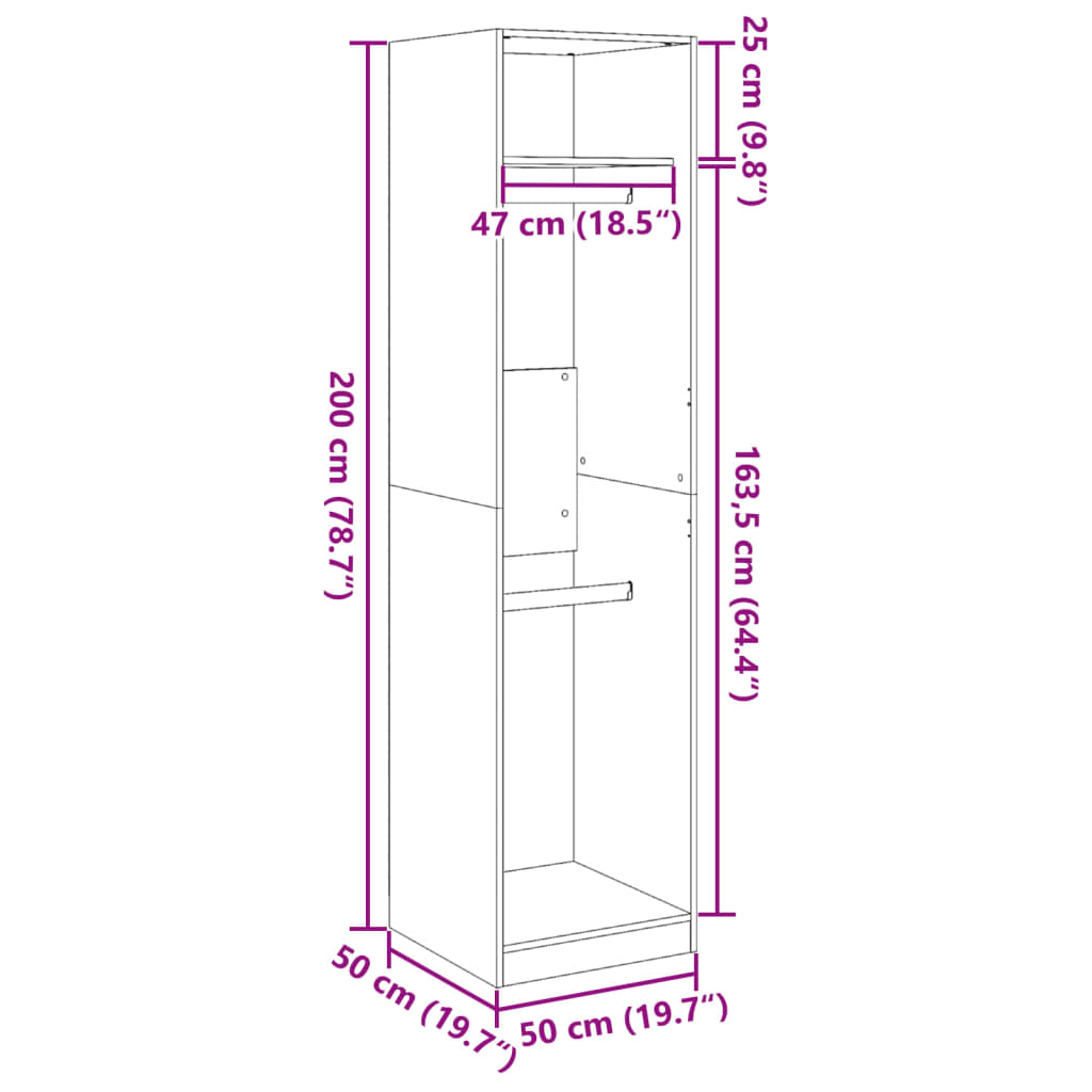 vidaXL Wardrobe Concrete Grey 50x50x200 cm Engineered Wood