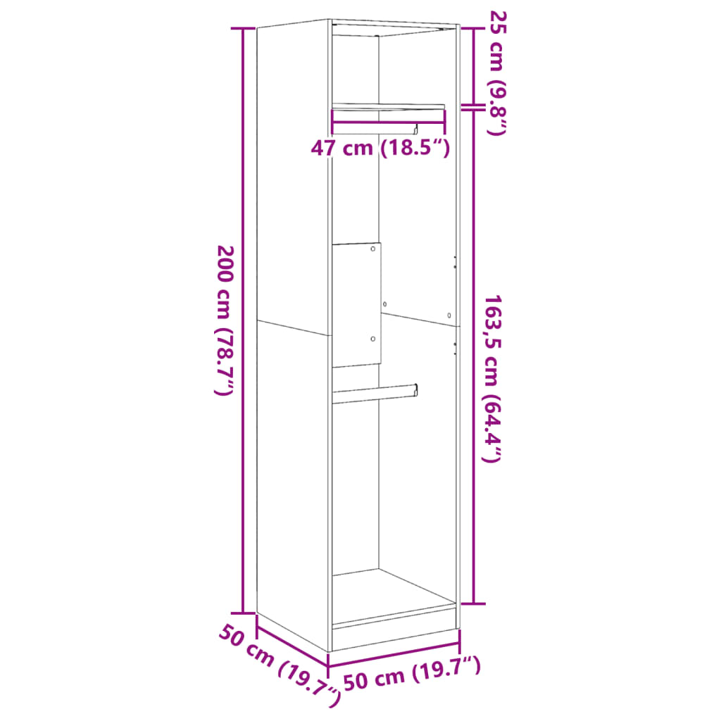 vidaXL Wardrobe Brown Oak 50x50x200 cm Engineered Wood