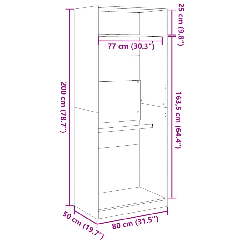 vidaXL Wardrobe White 80x50x200 cm Engineered Wood