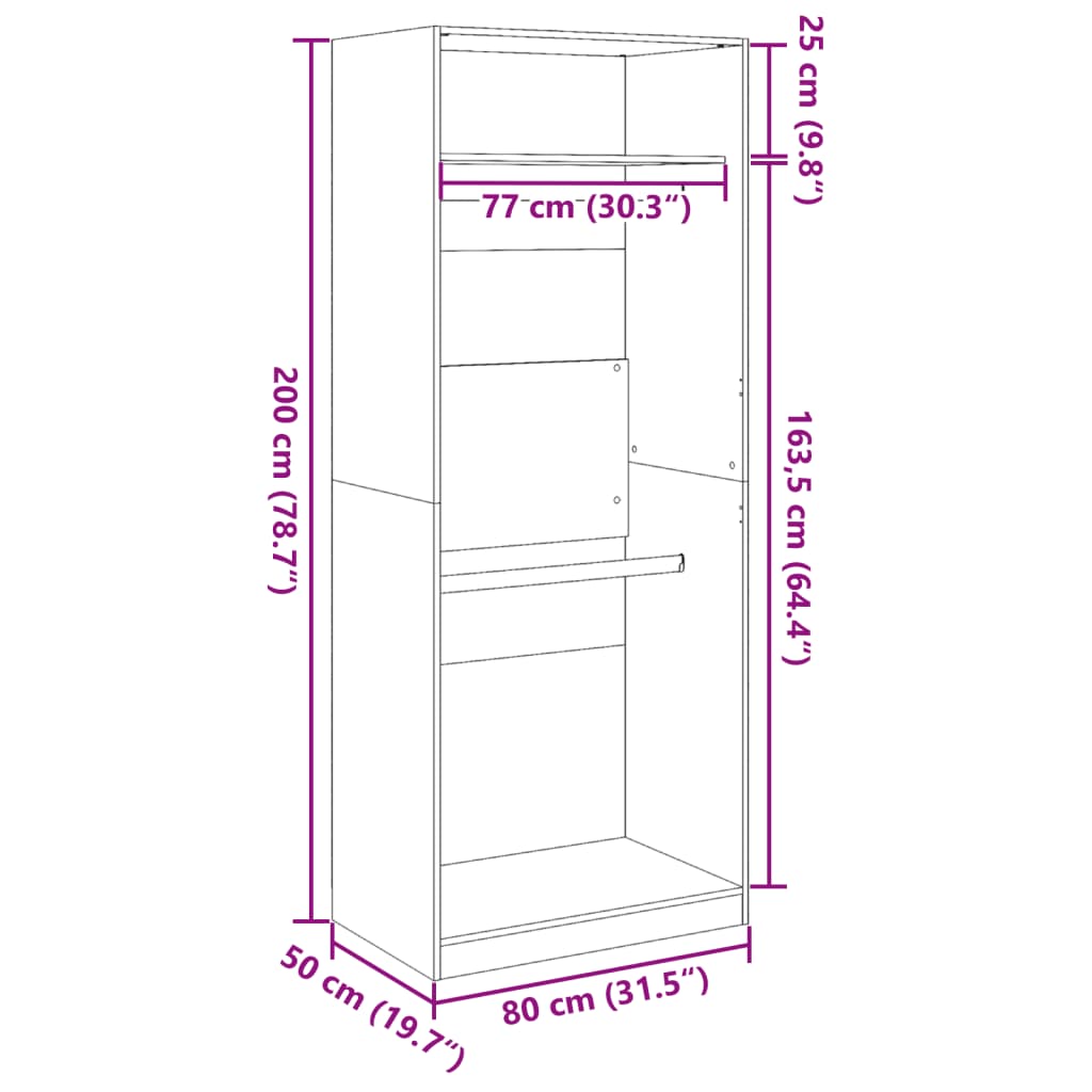 vidaXL Wardrobe Black 80x50x200 cm Engineered Wood