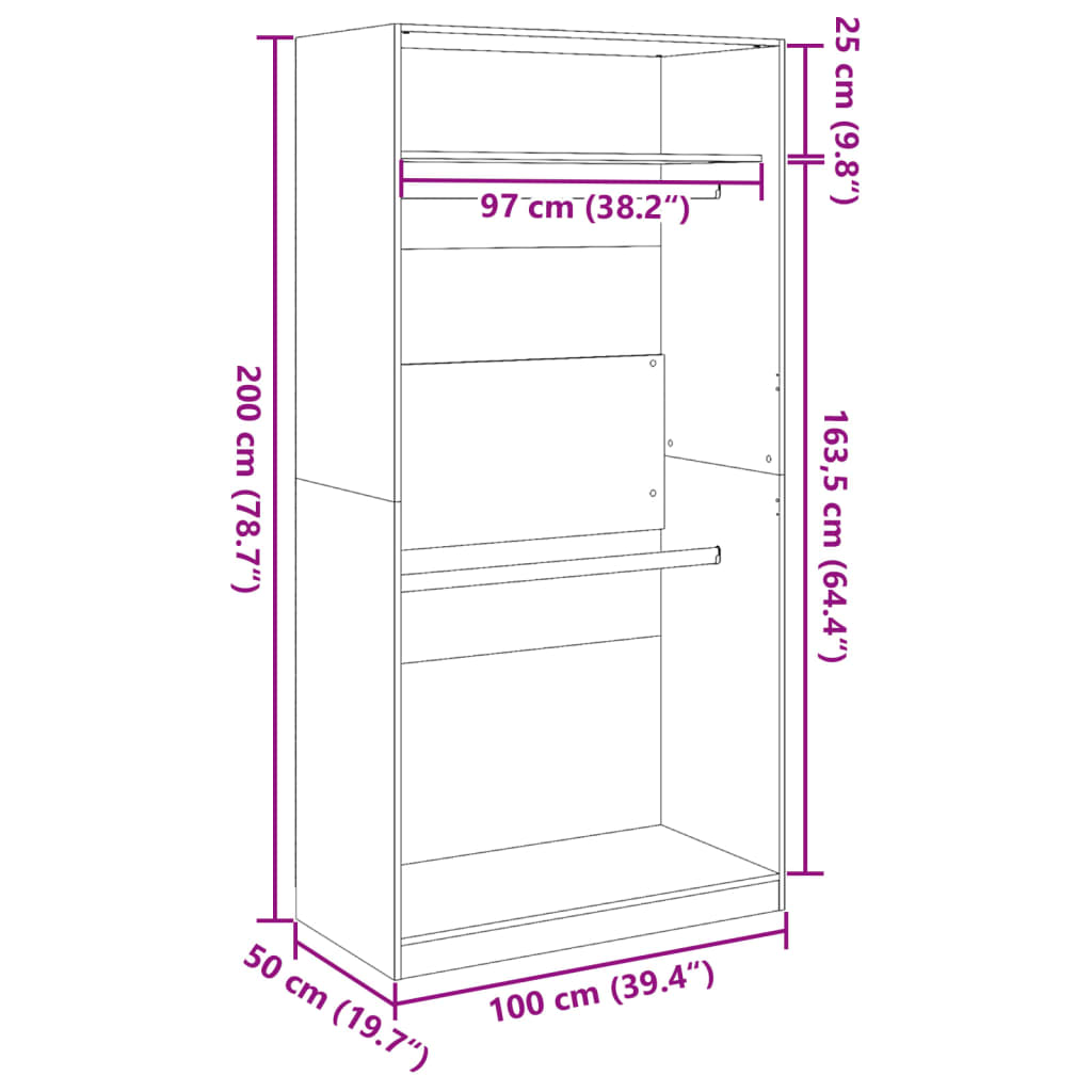 vidaXL Wardrobe Sonoma Oak 100x50x200 cm Engineered Wood