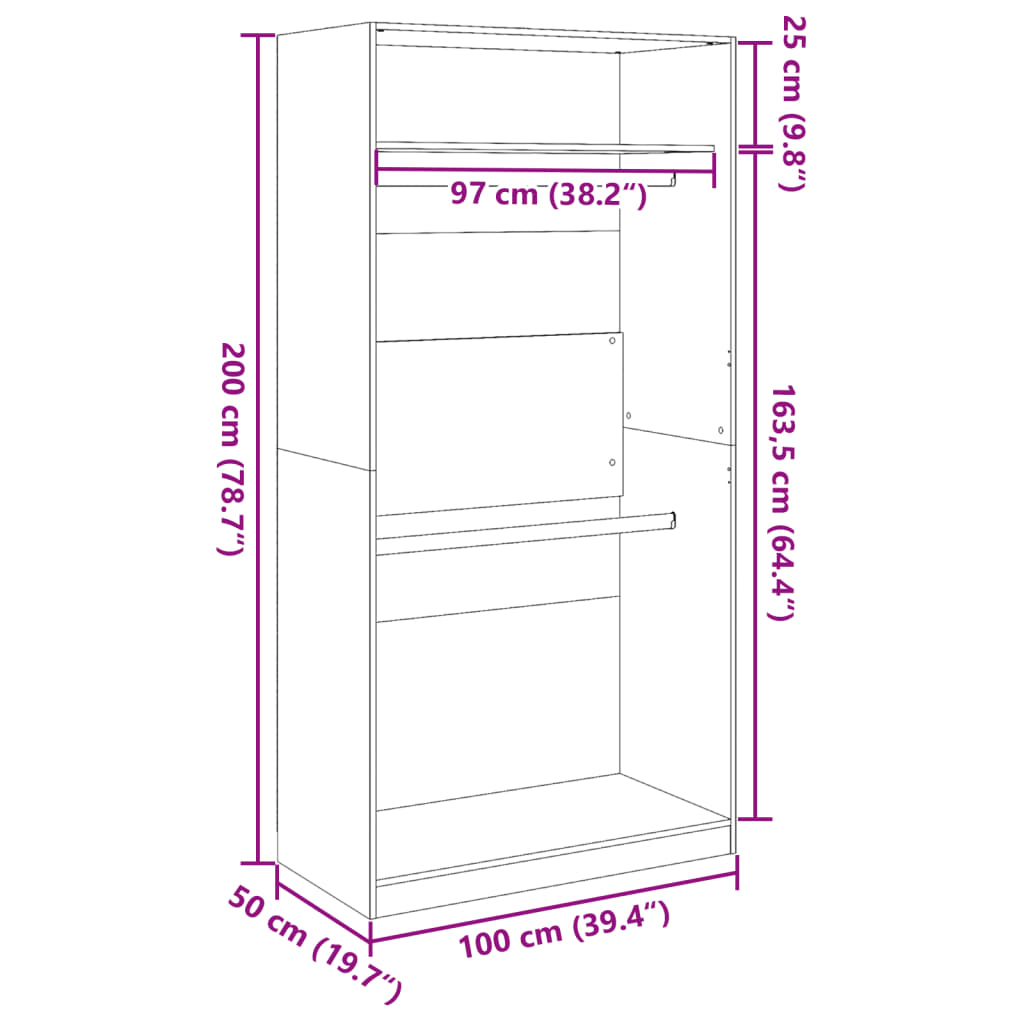 vidaXL Wardrobe Concrete Grey 100x50x200 cm Engineered Wood