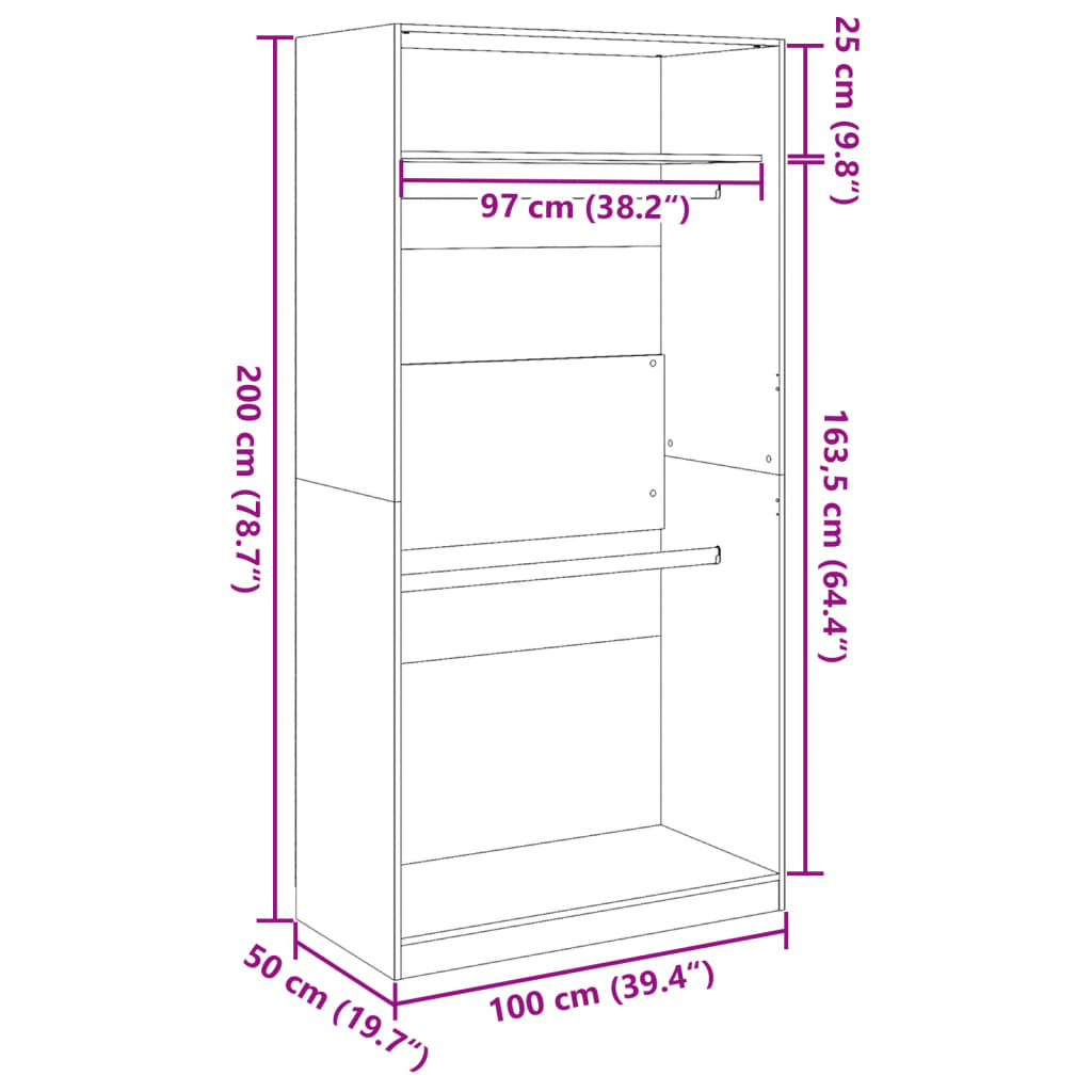 vidaXL Wardrobe Grey Sonoma 100x50x200 cm Engineered Wood