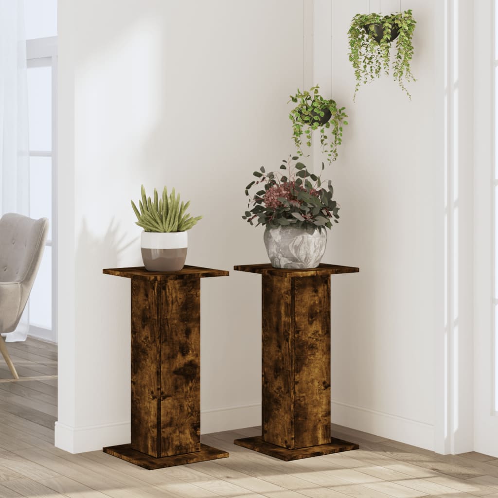 vidaXL Plant Stands 2 pcs Smoked Oak 30x30x60 cm Engineered Wood