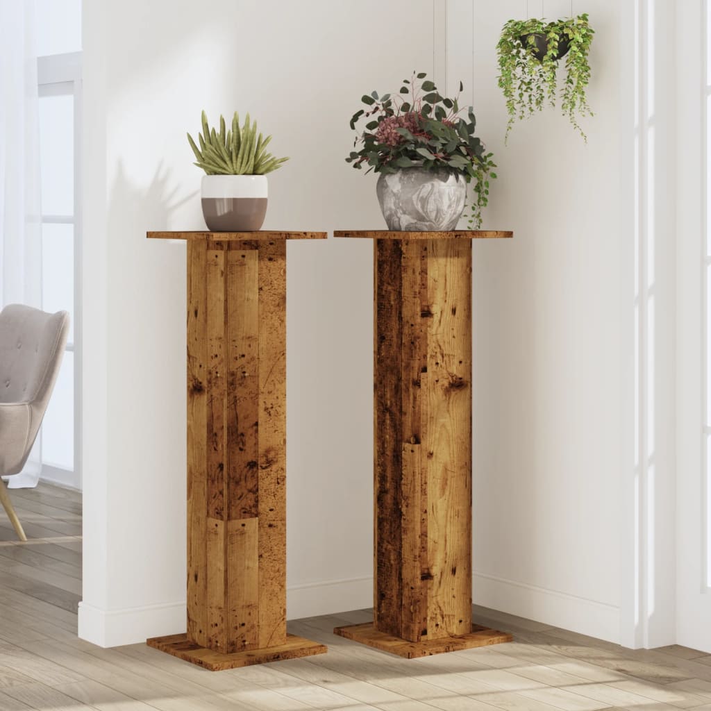 vidaXL Plant Stands 2 pcs Old Wood 30x30x95 cm Engineered Wood