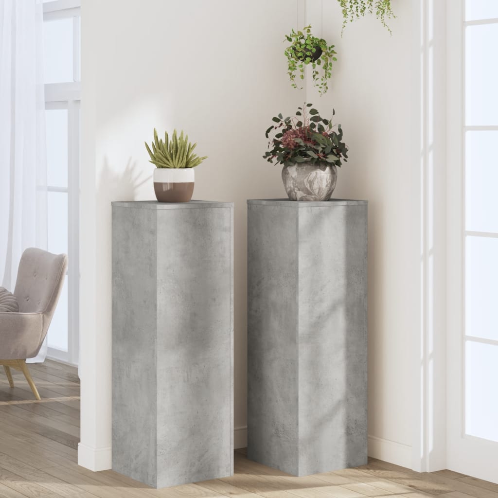 vidaXL Plant Stands 2 pcs Concrete Grey 33x33x100 cm Engineered Wood