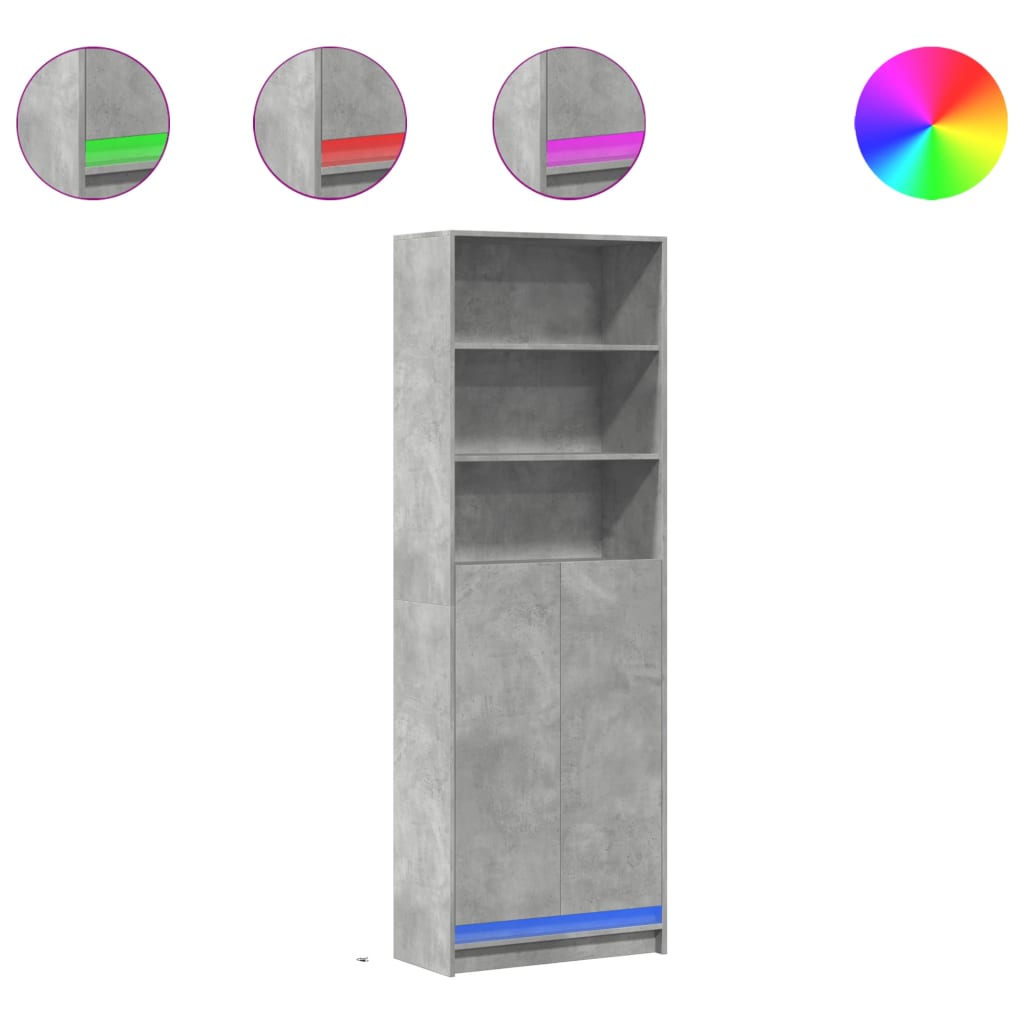 Highboard with LED Concrete Grey 69x32,5x200 cm Engineered Wood