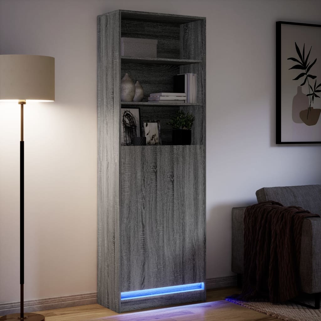 Highboard with LED Grey Sonoma 69x32,5x200 cm Engineered Wood