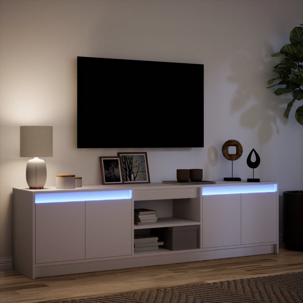 TV Cabinet with LED White 180x34x50 cm Engineered Wood