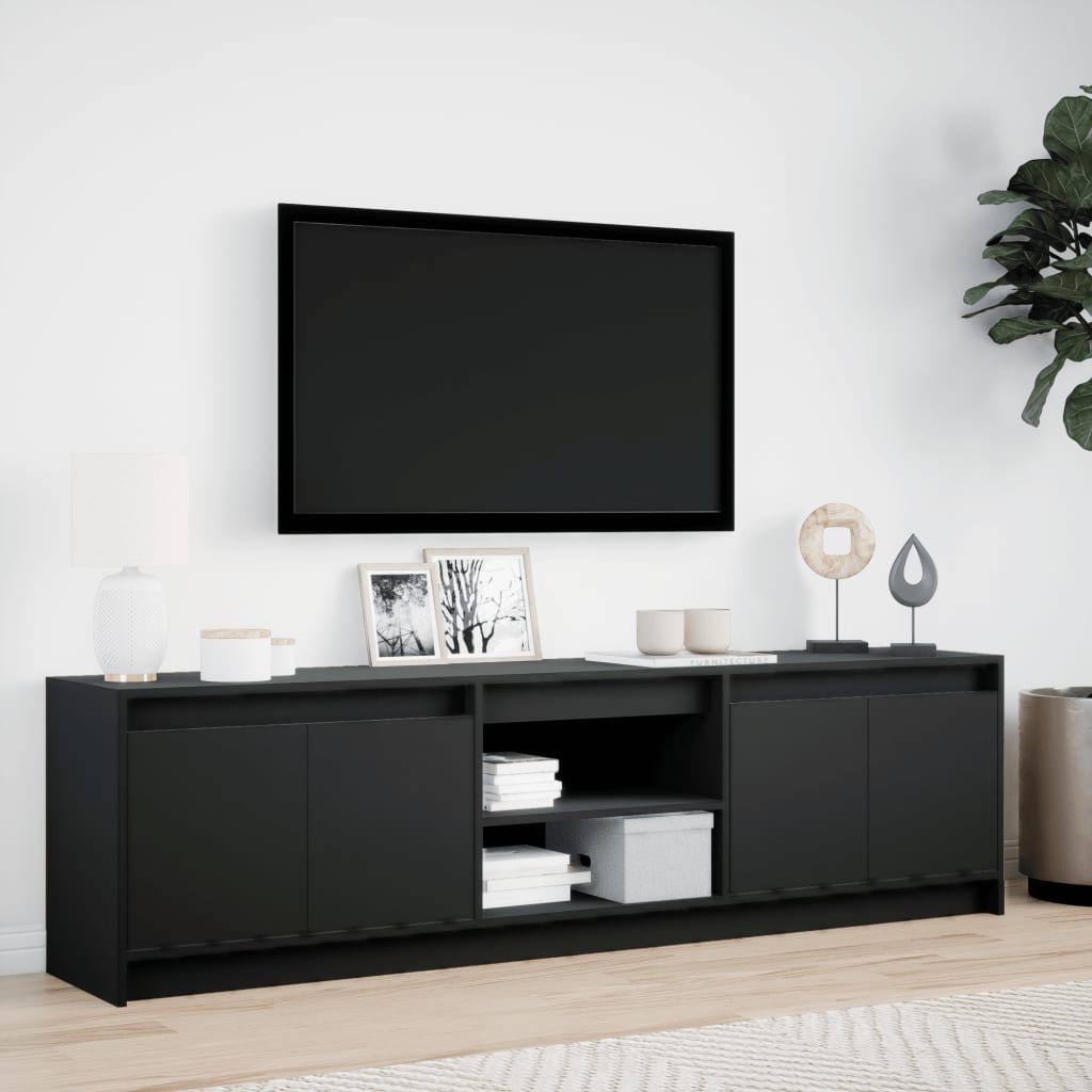 vidaXL TV Cabinet with LED Black 180x34x50 cm Engineered Wood