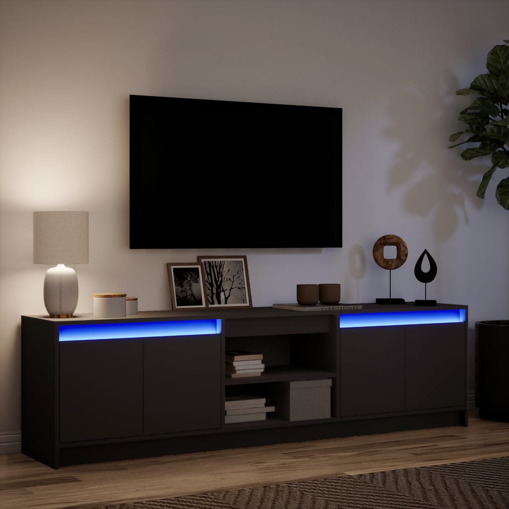 vidaXL TV Cabinet with LED Black 180x34x50 cm Engineered Wood