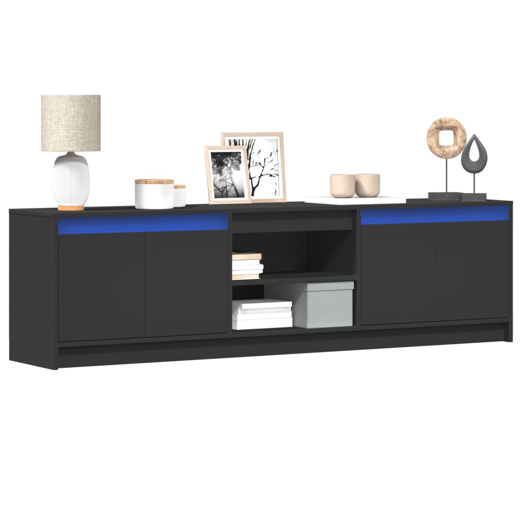 vidaXL TV Cabinet with LED Black 180x34x50 cm Engineered Wood