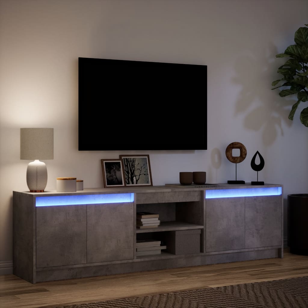 vidaXL TV Cabinet with LED Concrete Grey 180x34x50 cm Engineered Wood