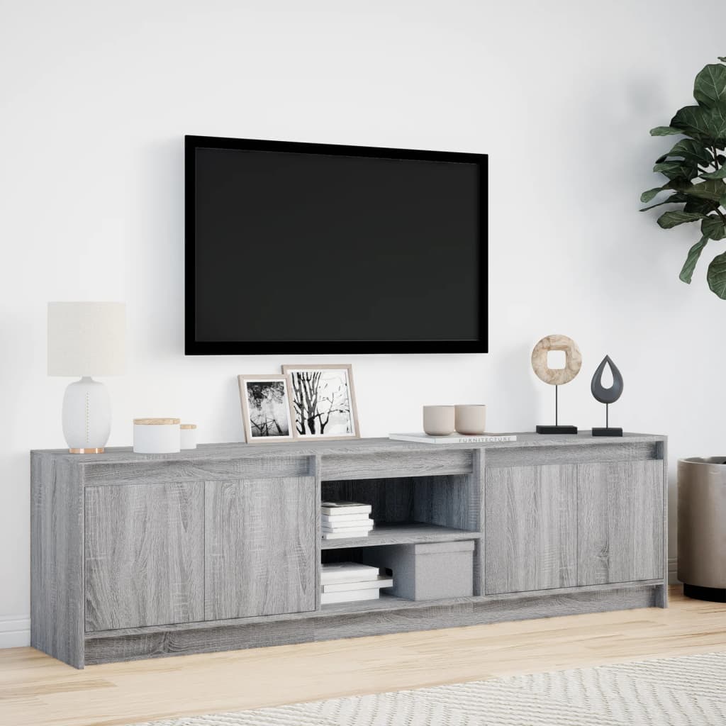 vidaXL TV Cabinet with LED Grey Sonoma 180x34x50 cm Engineered Wood