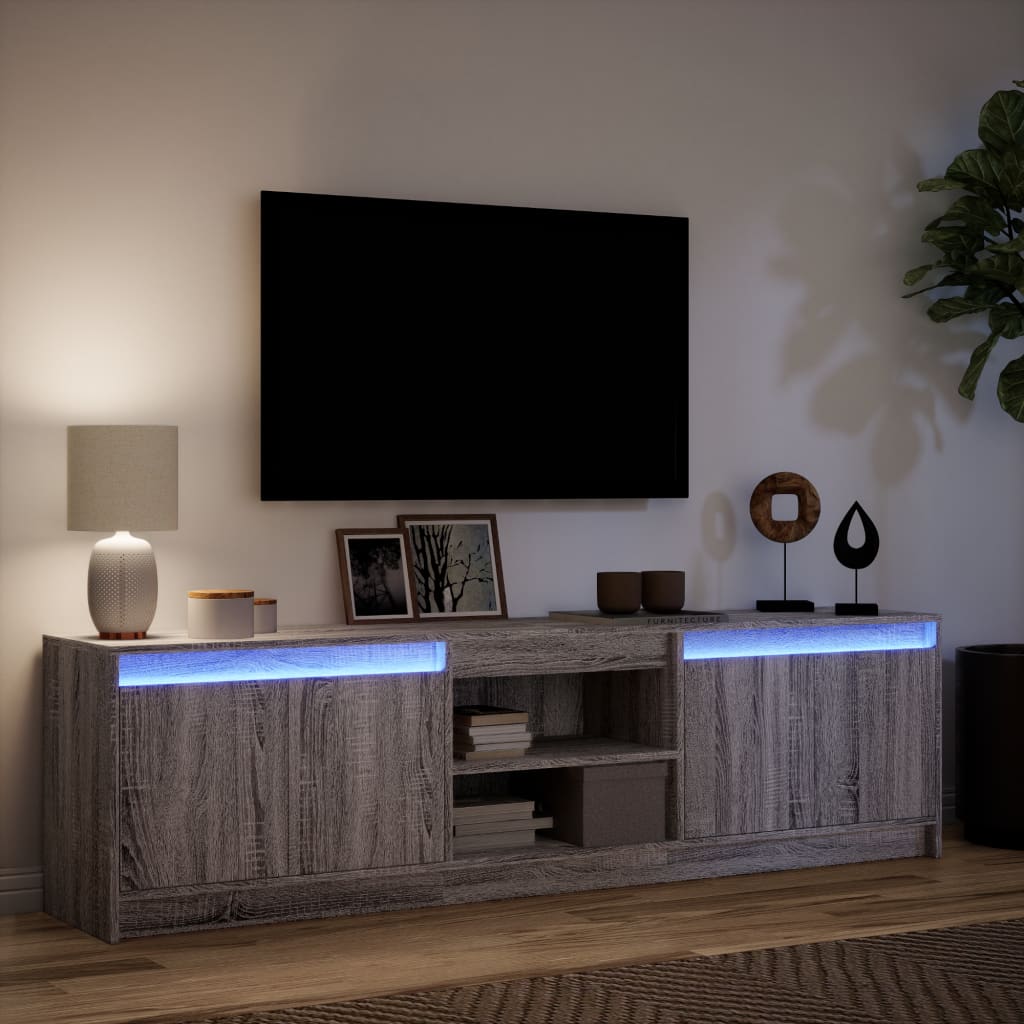 vidaXL TV Cabinet with LED Grey Sonoma 180x34x50 cm Engineered Wood