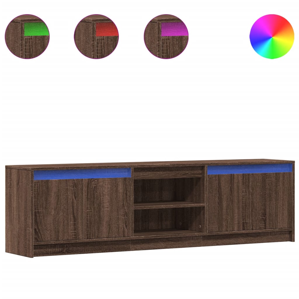 vidaXL TV Cabinet with LED Brown Oak 180x34x50 cm Engineered Wood