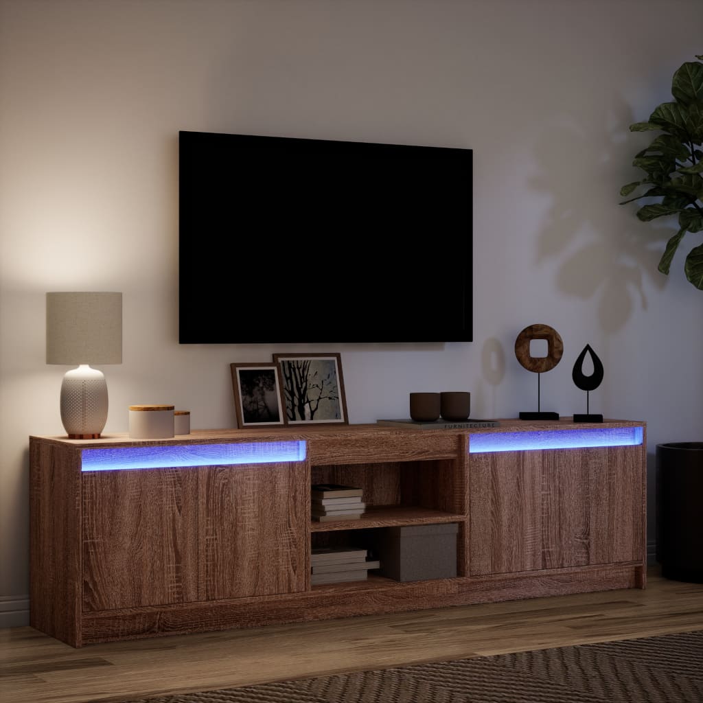 vidaXL TV Cabinet with LED Brown Oak 180x34x50 cm Engineered Wood