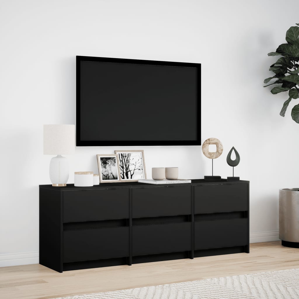 vidaXL TV Cabinet with LED Black 140x34x50 cm Engineered Wood