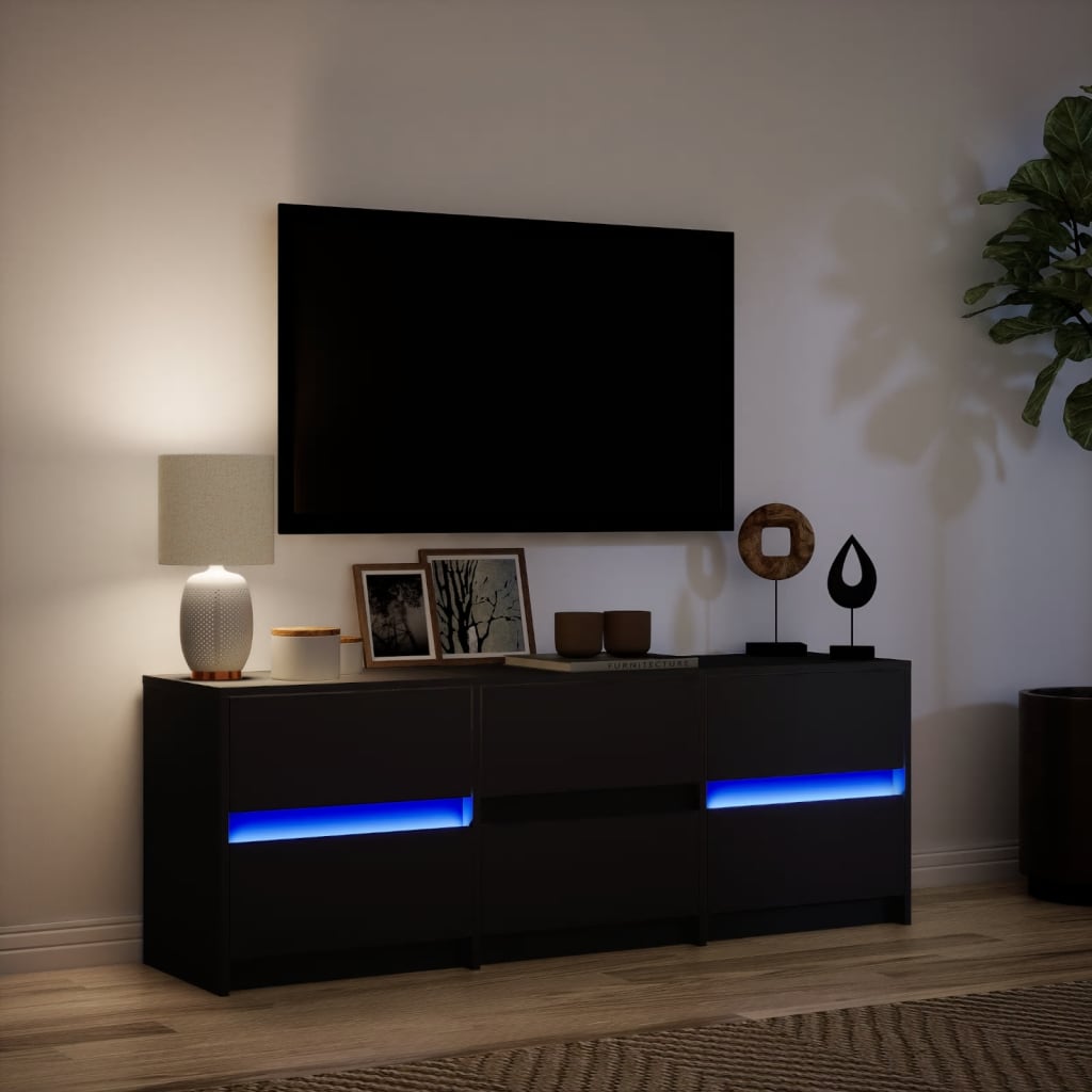 vidaXL TV Cabinet with LED Black 140x34x50 cm Engineered Wood