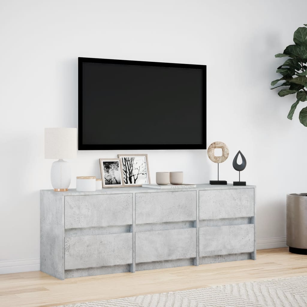 vidaXL TV Cabinet with LED Concrete Grey 140x34x50 cm Engineered Wood