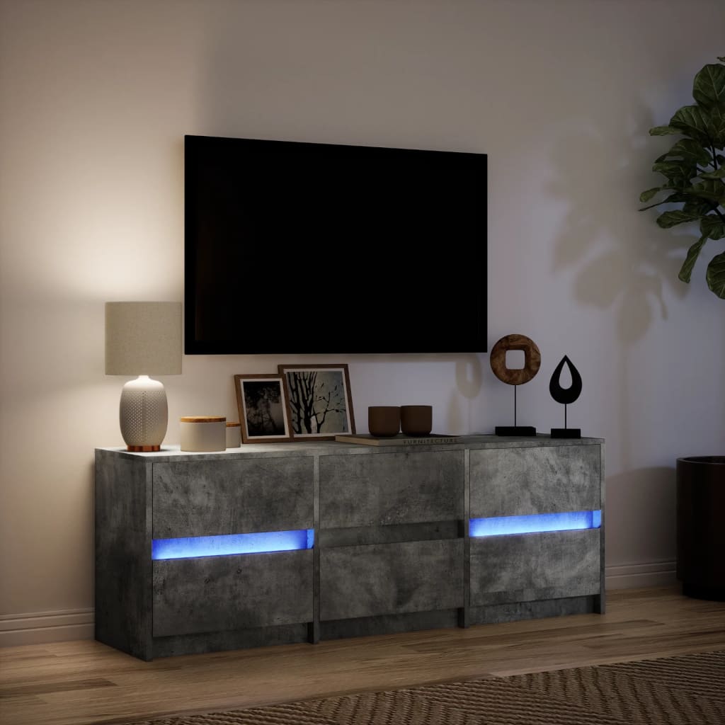 vidaXL TV Cabinet with LED Concrete Grey 140x34x50 cm Engineered Wood