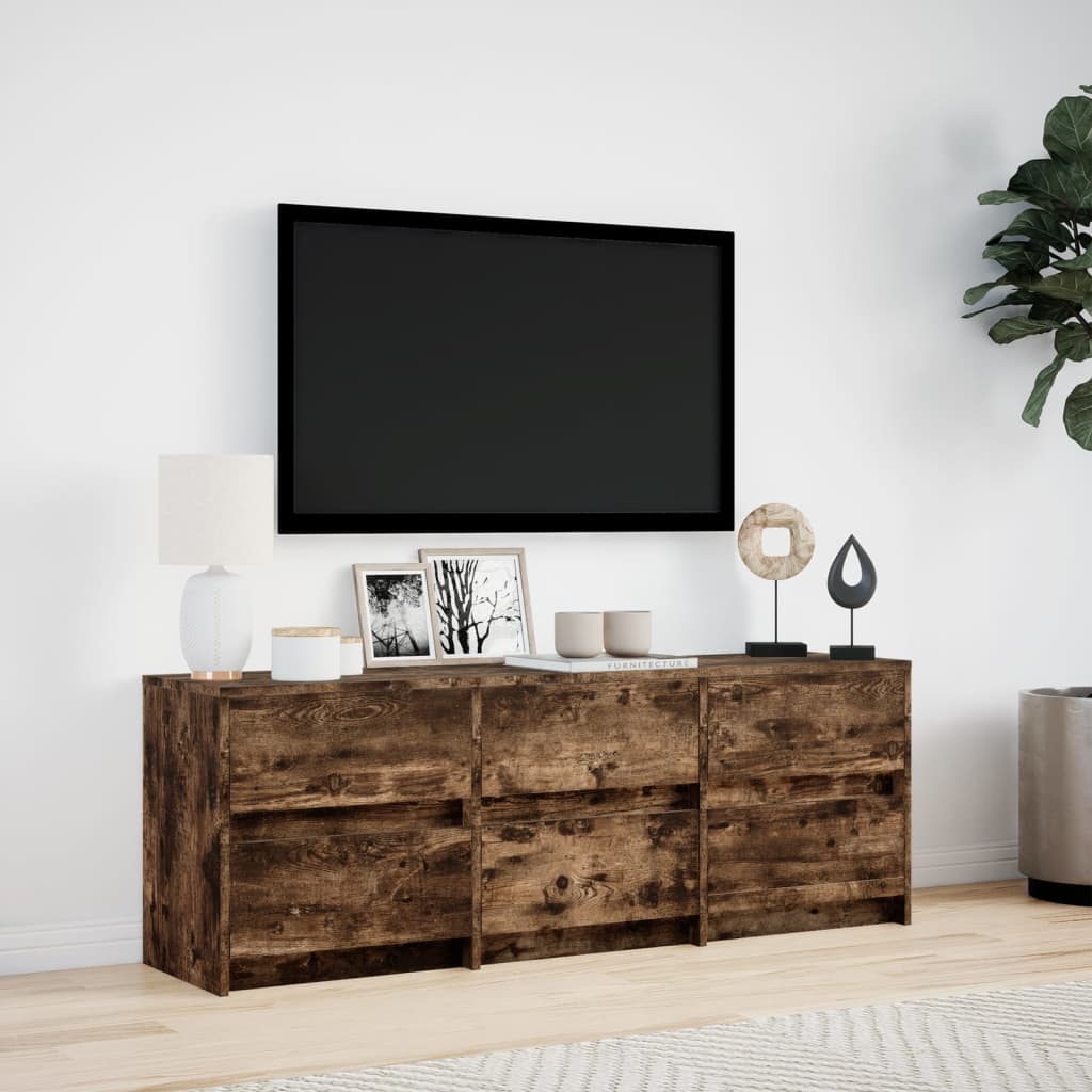 vidaXL TV Cabinet with LED Smoked Oak 140x34x50 cm Engineered Wood