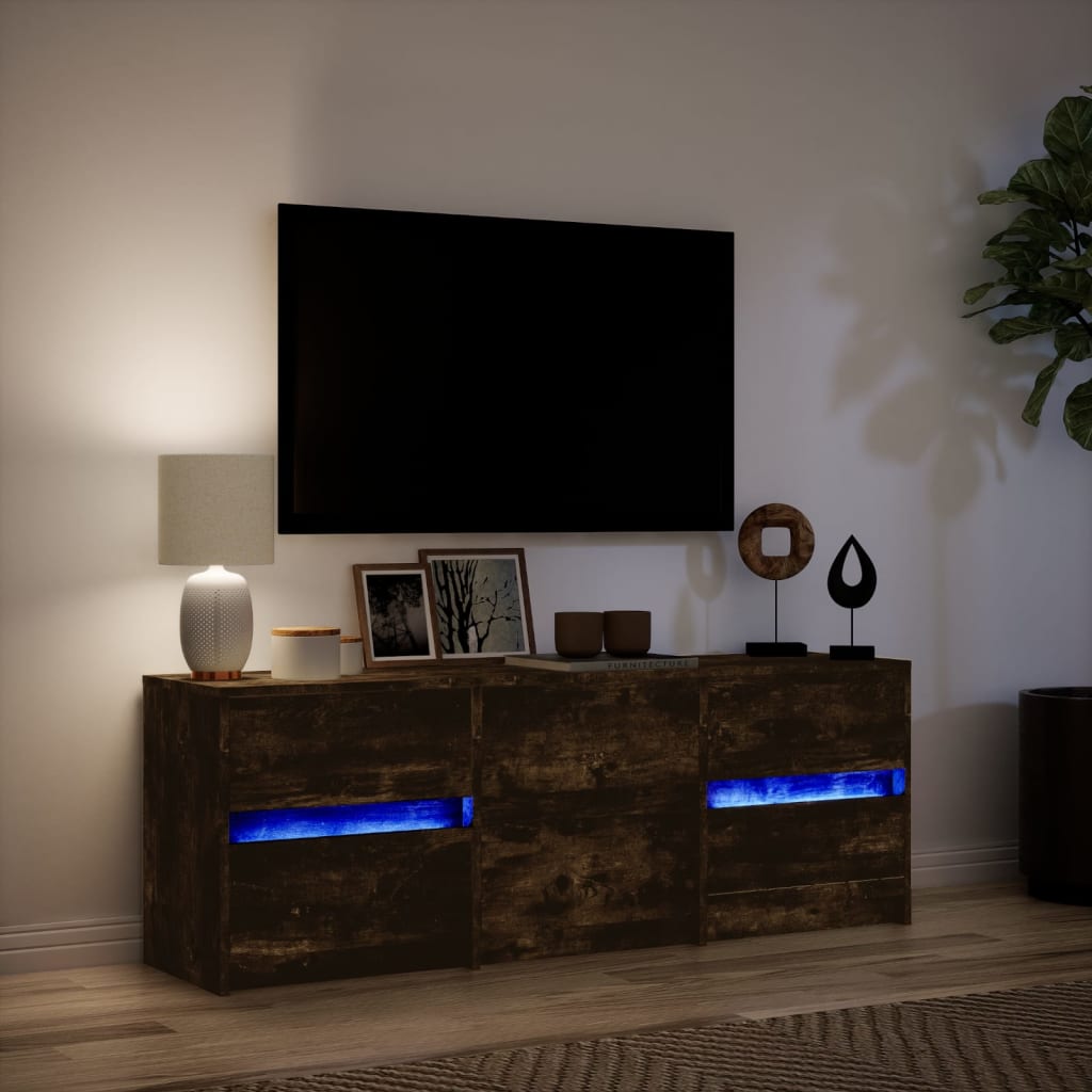 vidaXL TV Cabinet with LED Smoked Oak 140x34x50 cm Engineered Wood