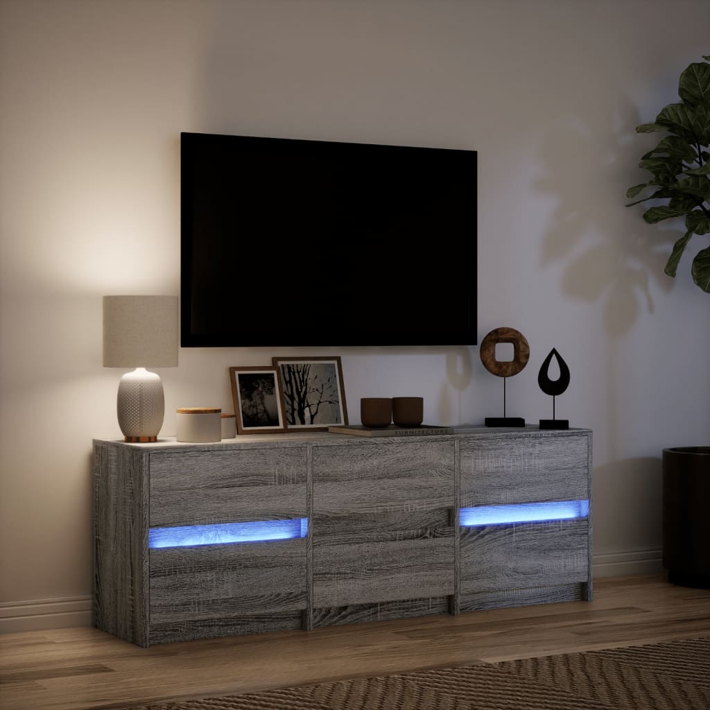 vidaXL TV Cabinet with LED Grey Sonoma 140x34x50 cm Engineered Wood