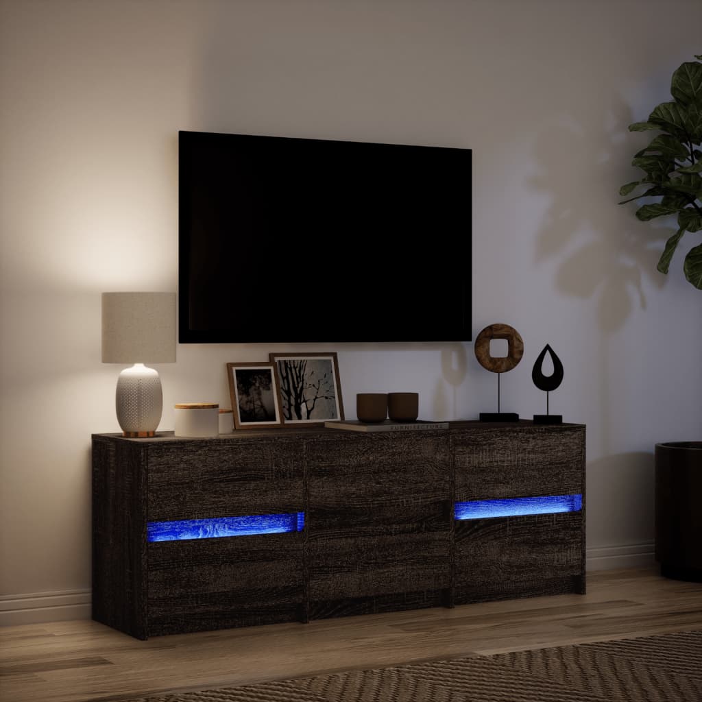 vidaXL TV Cabinet with LED Brown Oak 140x34x50 cm Engineered Wood