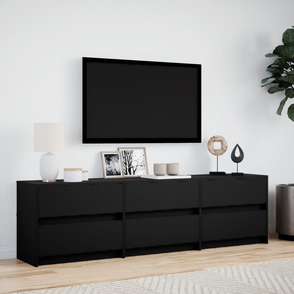 vidaXL TV Cabinet with LED Black 180x34x50 cm Engineered Wood