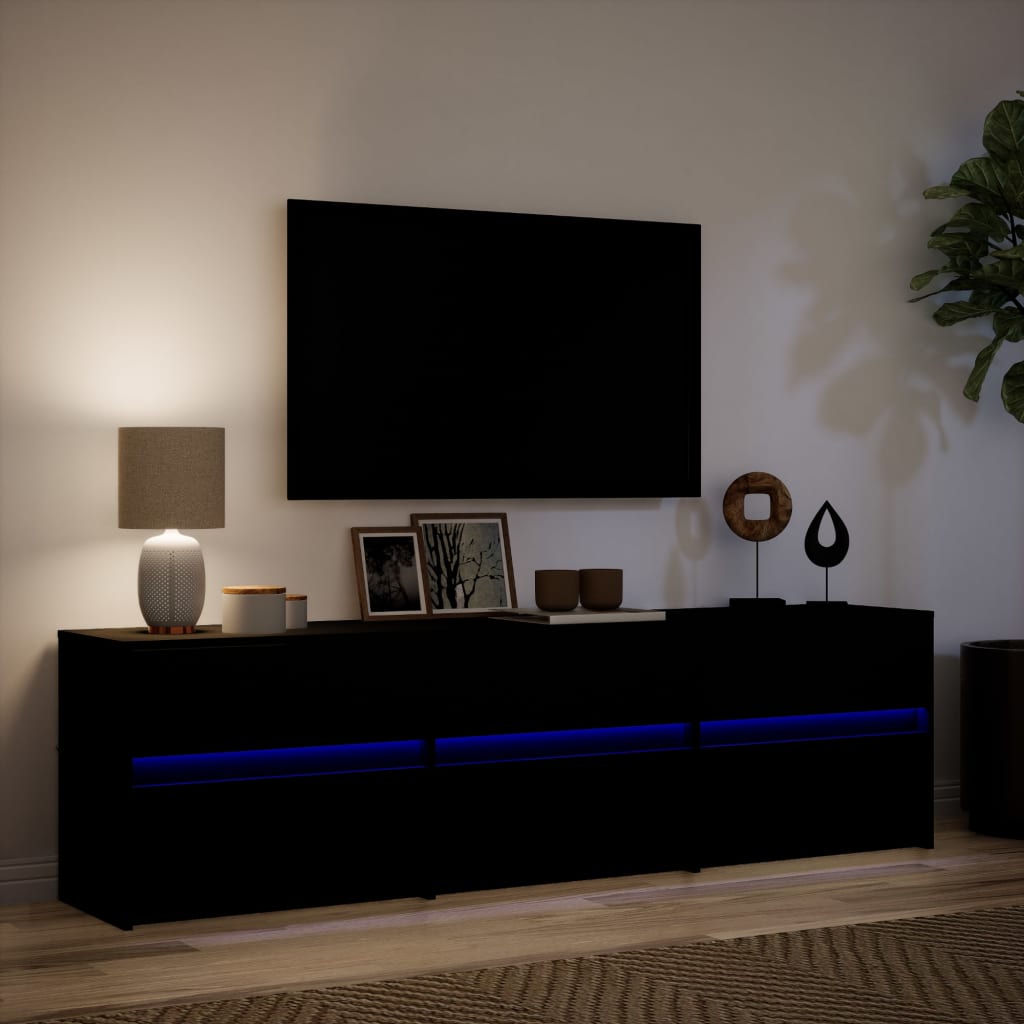 vidaXL TV Cabinet with LED Black 180x34x50 cm Engineered Wood