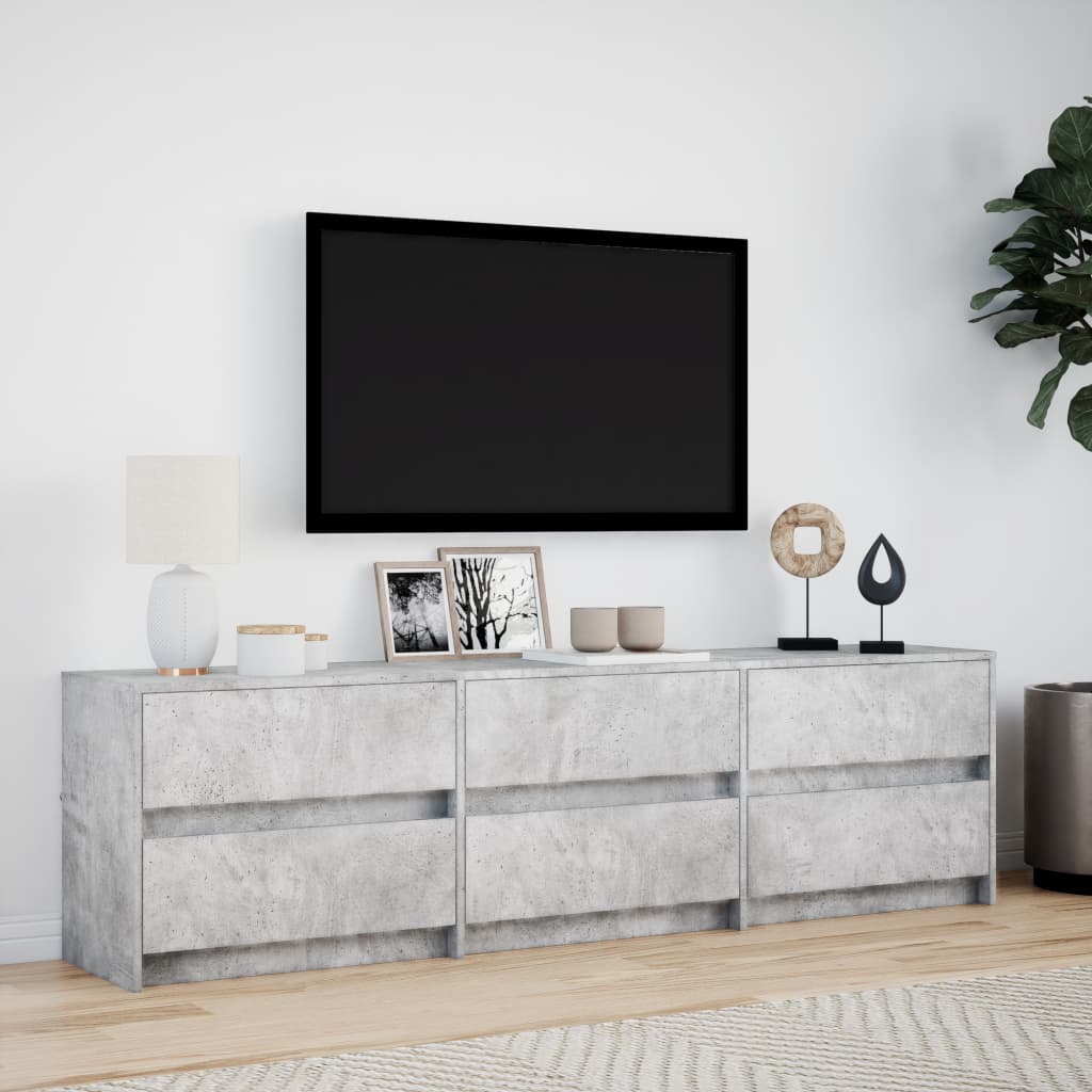 vidaXL TV Cabinet with LED Concrete Grey 180x34x50 cm Engineered Wood